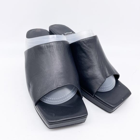 Jeffrey Campbell Women's Square Toe Black Leather Block Heel Mules Size 8.5 - Picture 1 of 13